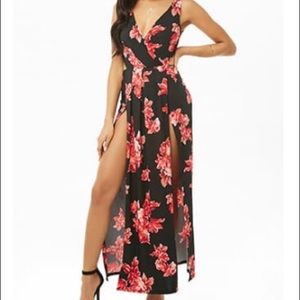 Floral slit front maxi dress